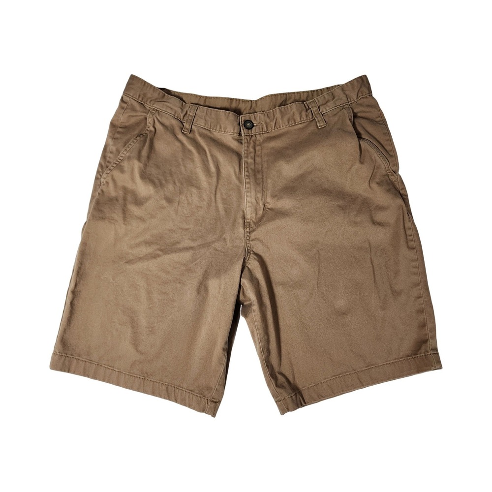 George Mens Brown Khaki Flat Front Chino Shorts Size 36 Stretch Cotton Twill